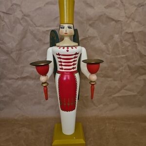 Vintage Erzgebirge Angel Candle Holder Wood German Hand Made And Painted...